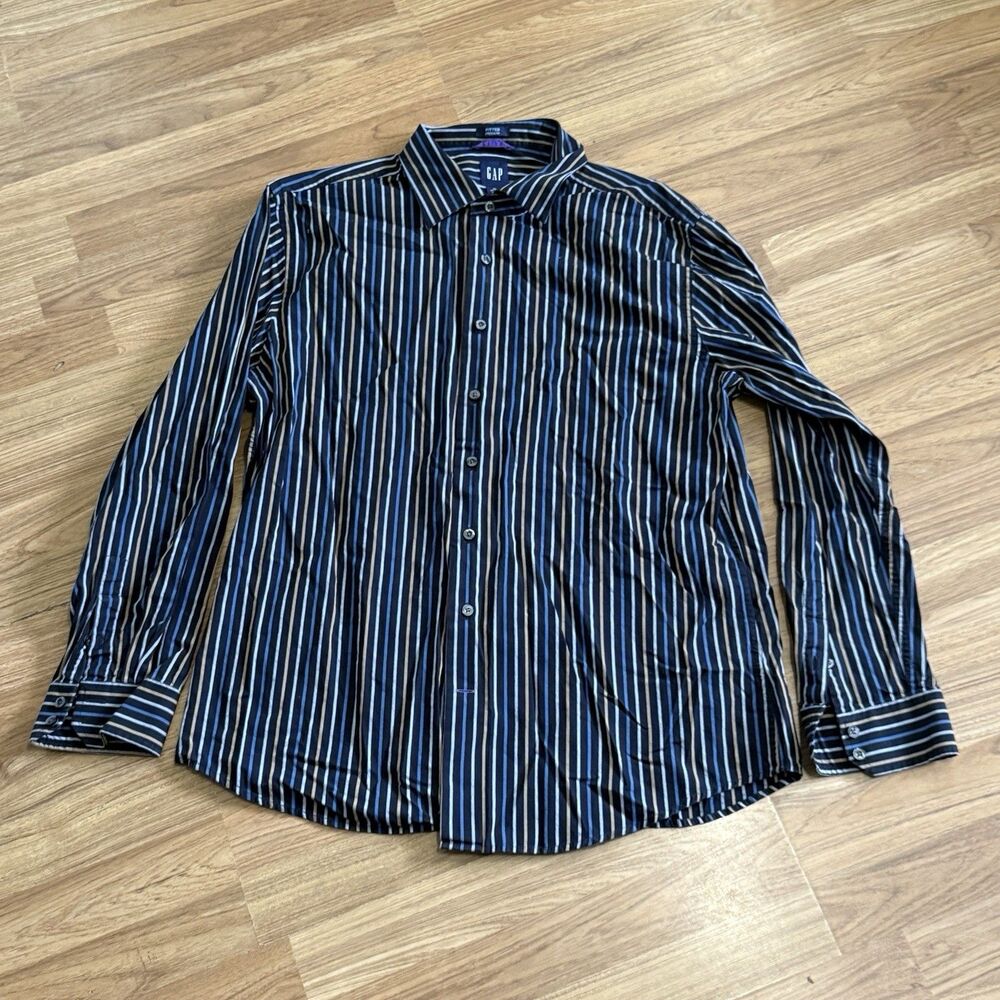 Gap‎ Striped Dress Shirt Mens Long Sleeve Button Up Premium Fitted XL 17-17½